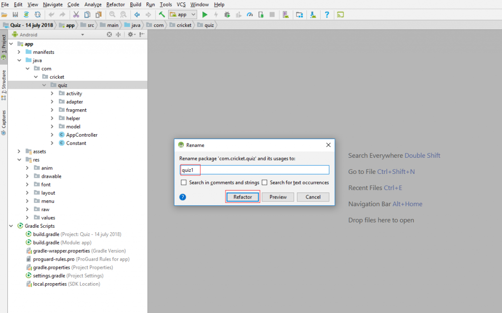 Rename android package step 1
