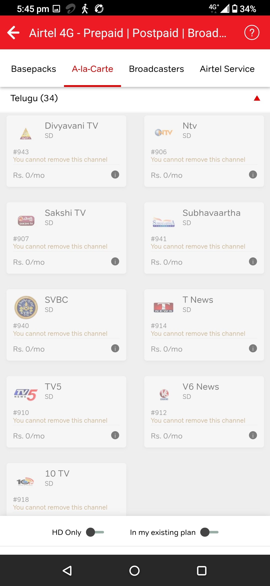 airtel DTH telugu channel list