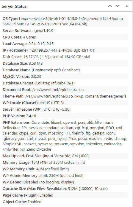 server status plugin wp memory limit