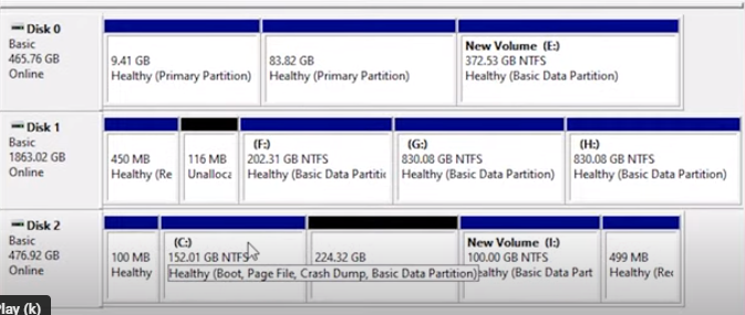 unallocated space right side on the C Drive