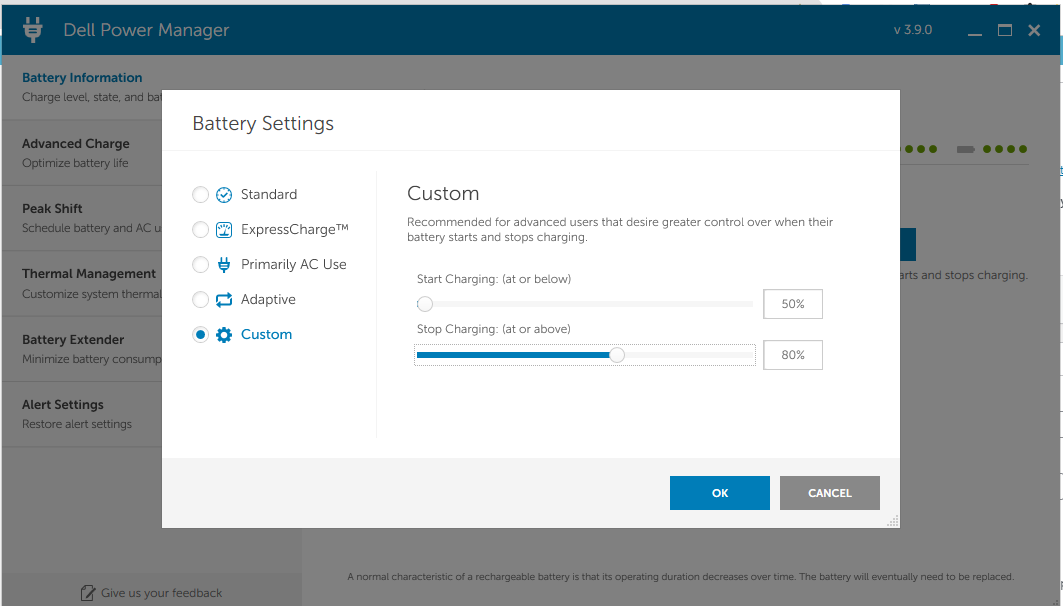 Dell power management software limit charging